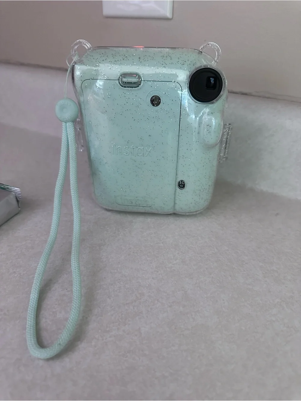 Fujifilm Instax Mini 9 Instant Camera in Mint Green with Glitter Case